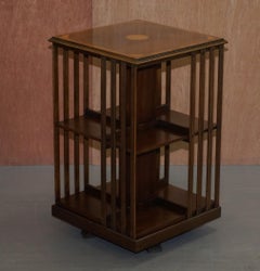 Lovely Pair of circa 1900 Edwardian Walnut Revolving Bookcasess Sheraton Inlaid