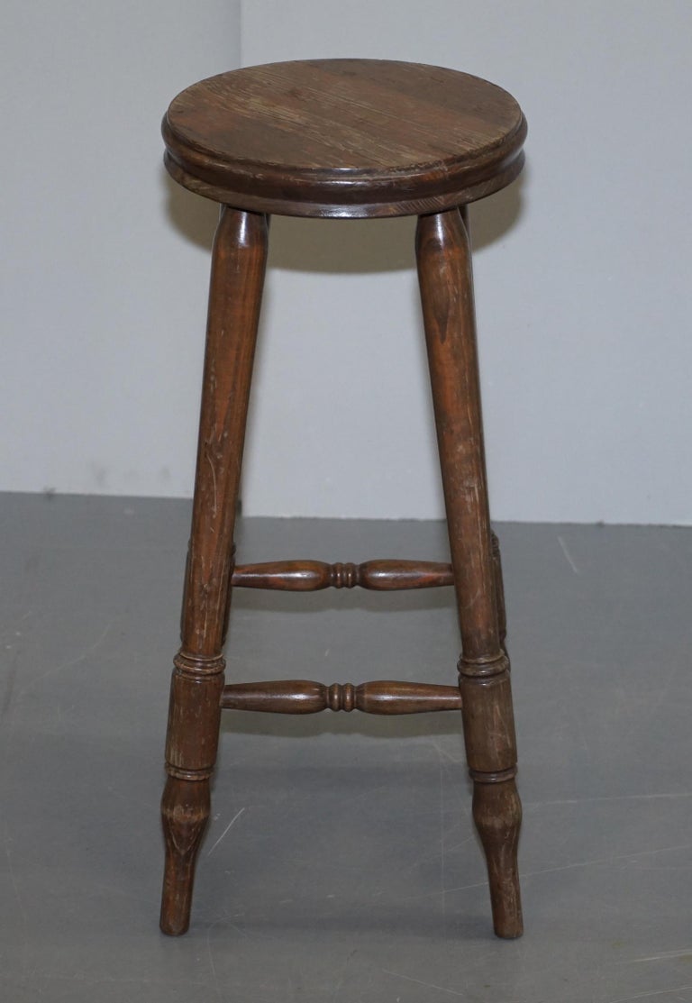 Lovely Pair of circa 1950s English Oak Bar Stools Nice Timber Patina at