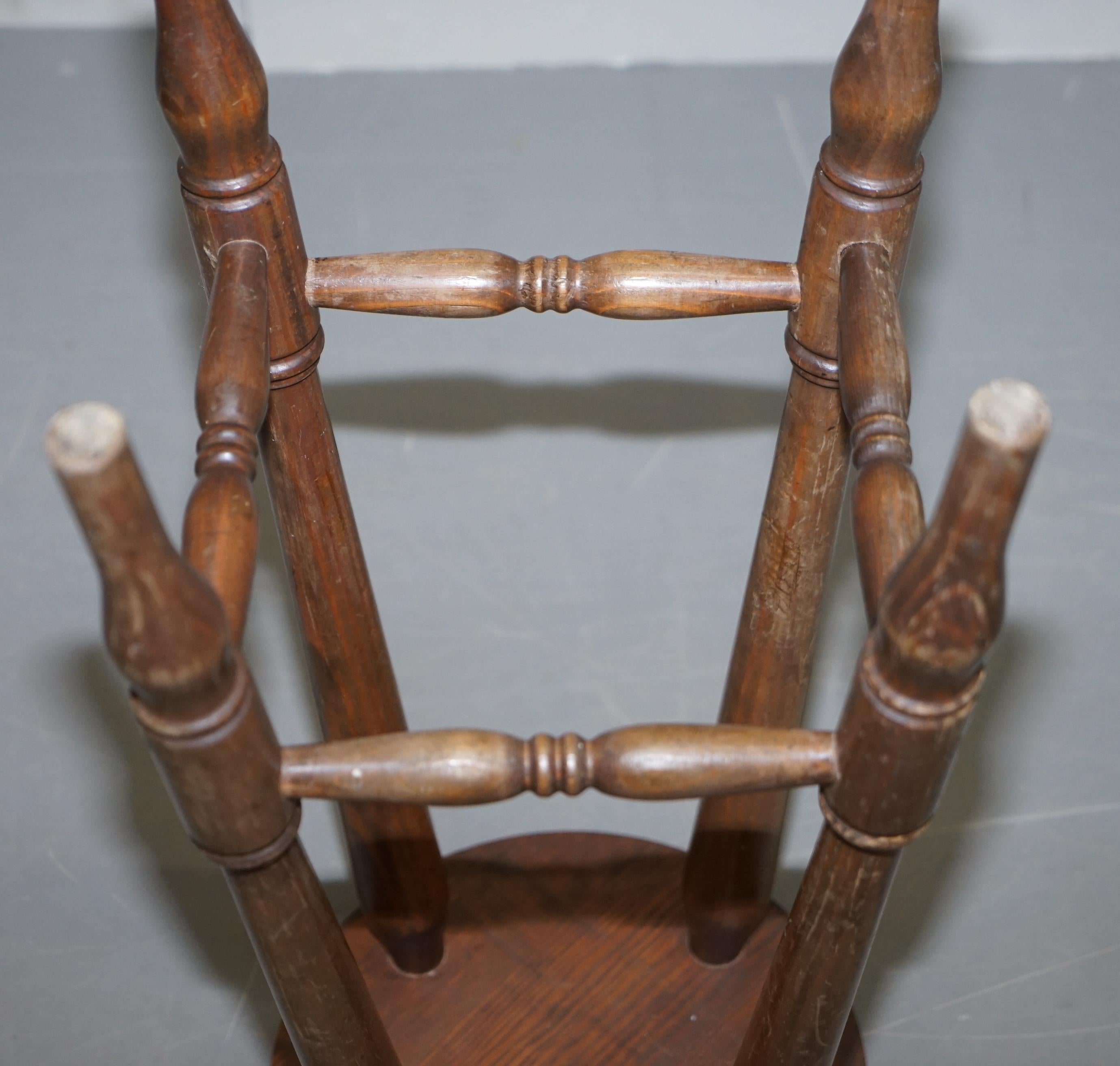 Lovely Pair of circa 1950s English Oak Bar Stools Nice Timber Patina 1