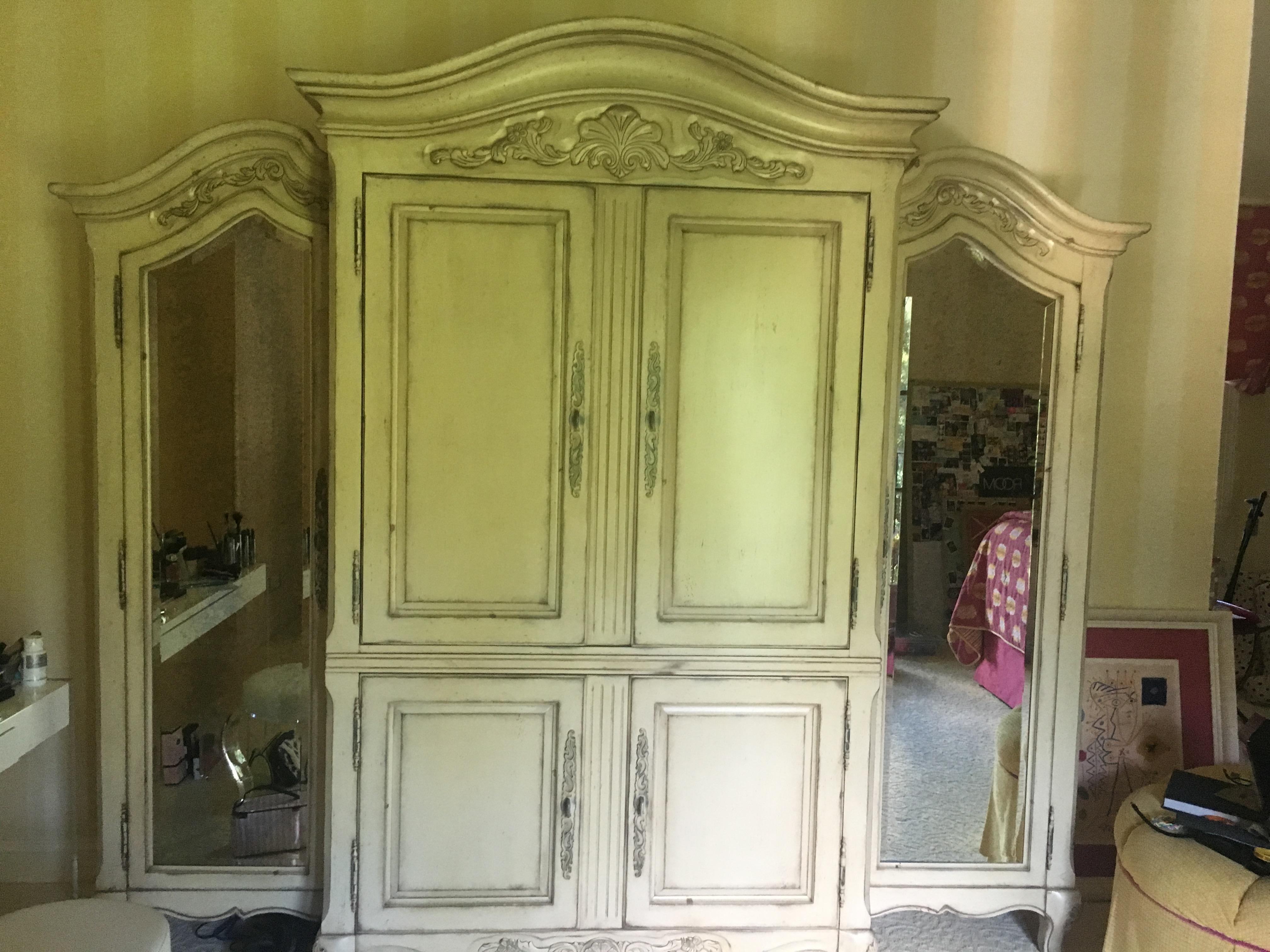 Lovely Pair of Cream Painted and Mirrored Armoires 2