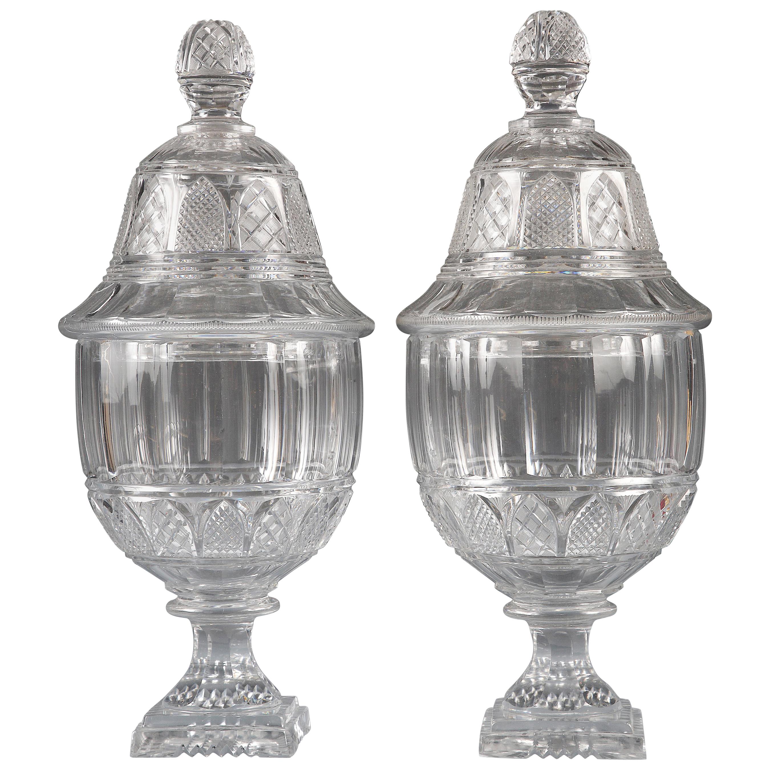 Lovely Pair of Crystal Covered Vases Attributed to Baccarat, France, Circa 1900