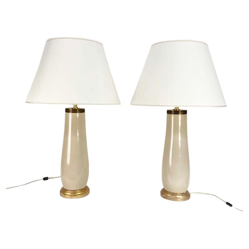 Lovely Pair of Decorator Italian Crackle Glaze Ceramic Lamps