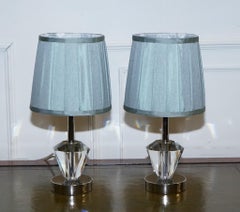 LOVELY PAIR OF DIAMOND GLASS DESIGN ON STAiNLESS STEEL BASE BABY BLUE SHADES