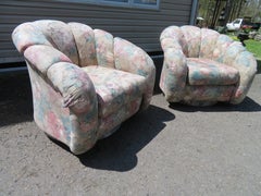 Lovely Pair of Directional Croissant Swivel Lounge Chair Mid-Century