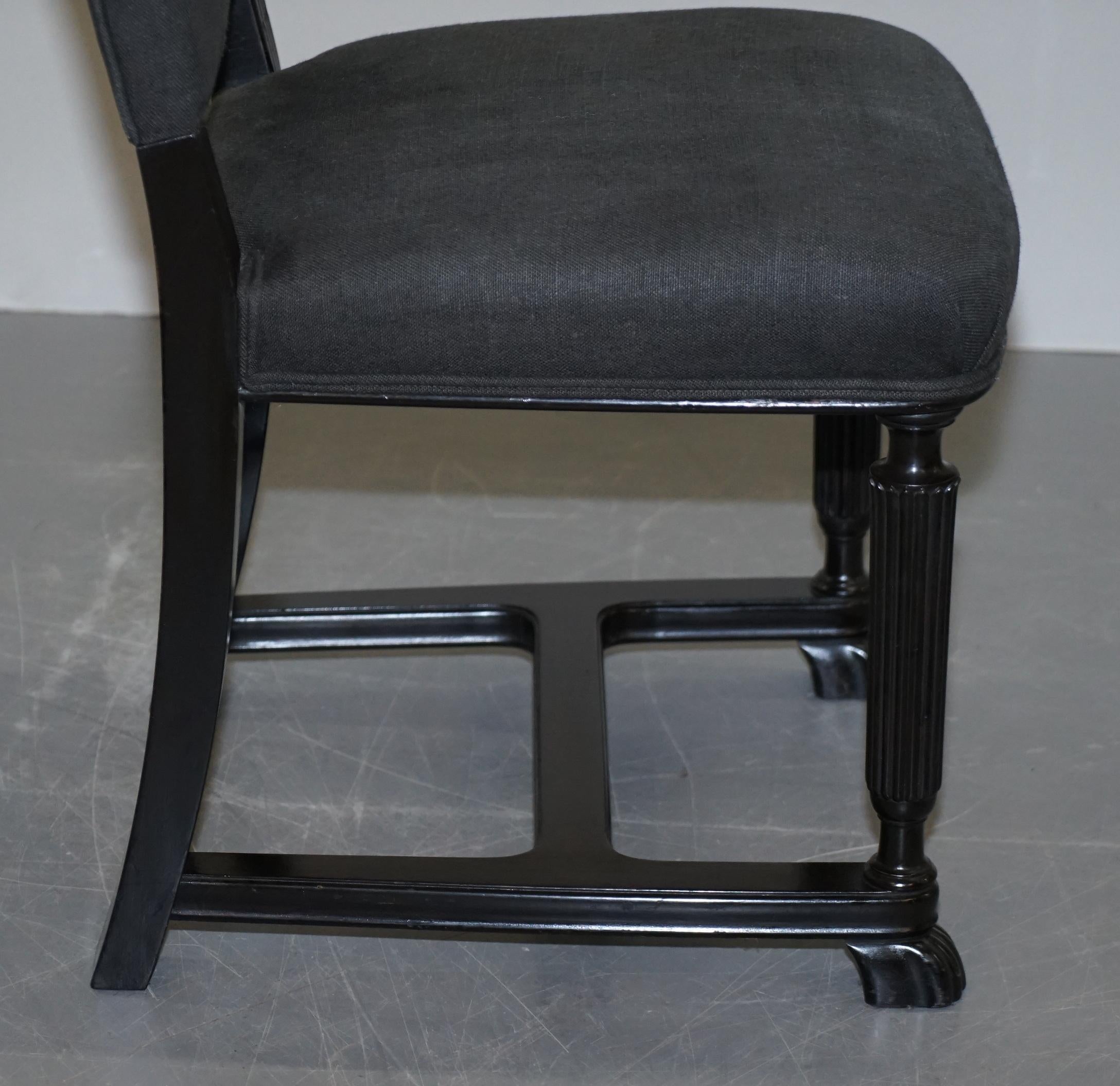 Lovely Pair of Eichholtz Occasional Chairs Ebonized Frames Grey Linen Upholstery For Sale 4