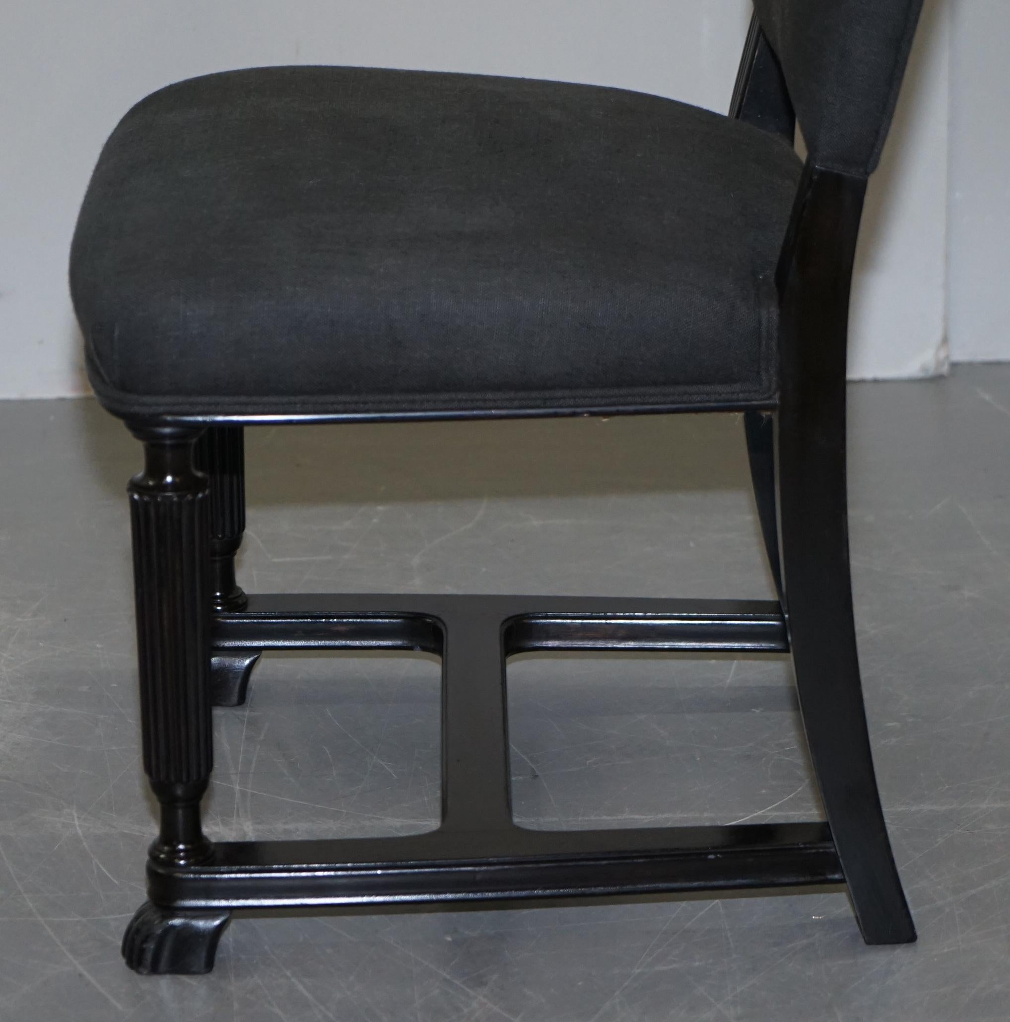 Lovely Pair of Eichholtz Occasional Chairs Ebonized Frames Grey Linen Upholstery For Sale 7