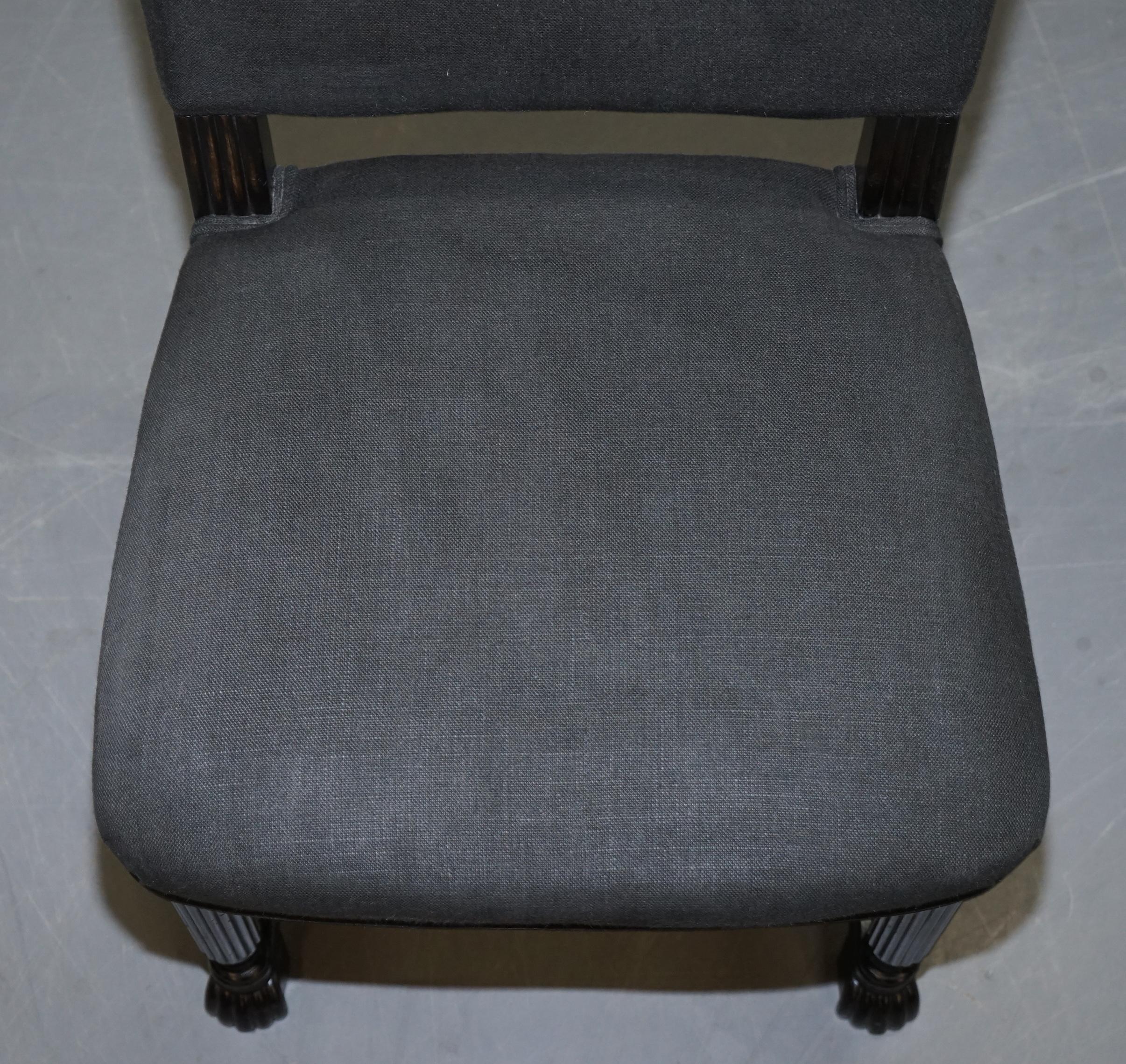 Lovely Pair of Eichholtz Occasional Chairs Ebonized Frames Grey Linen Upholstery For Sale 11