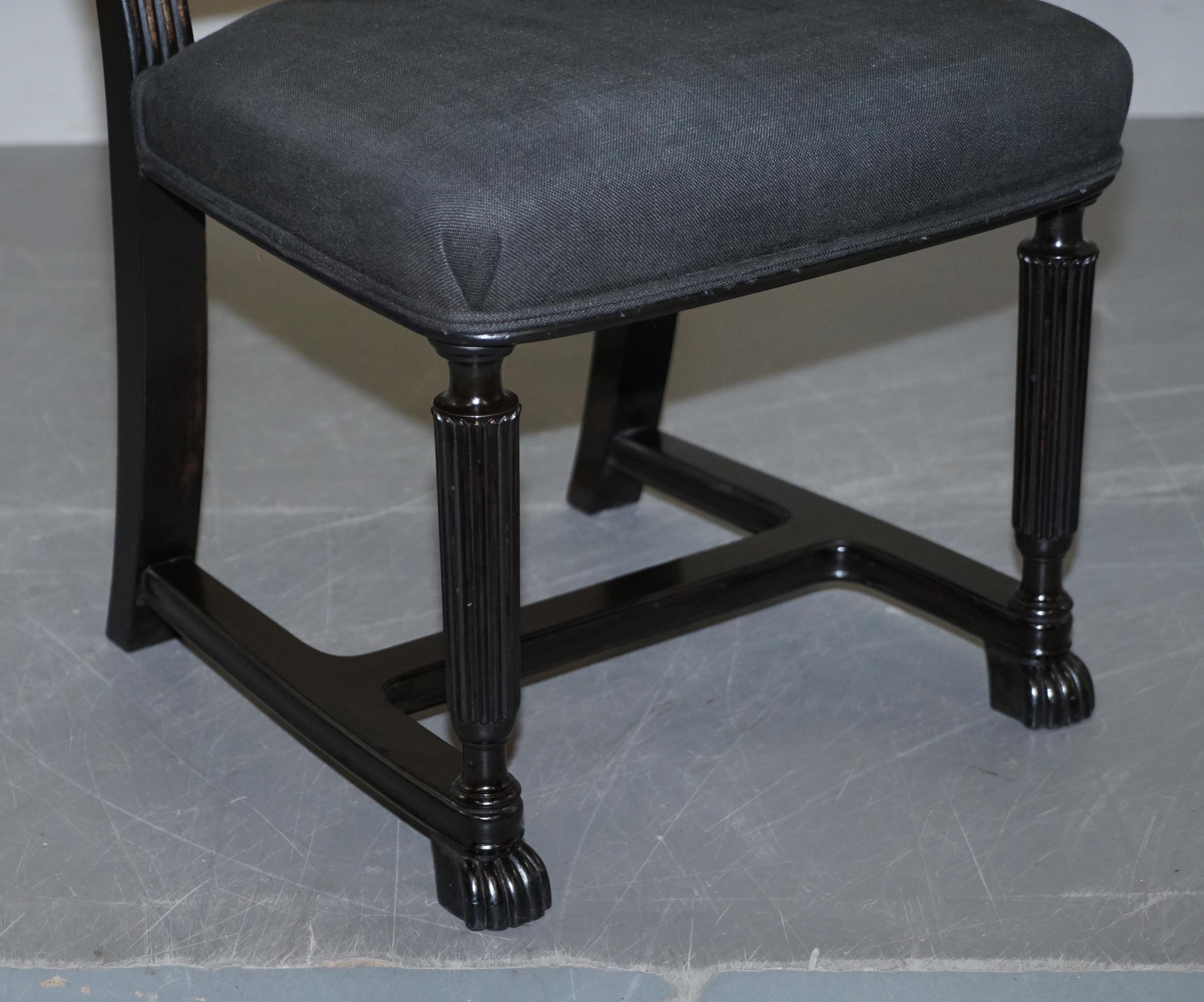 Lovely Pair of Eichholtz Occasional Chairs Ebonized Frames Grey Linen Upholstery For Sale 12