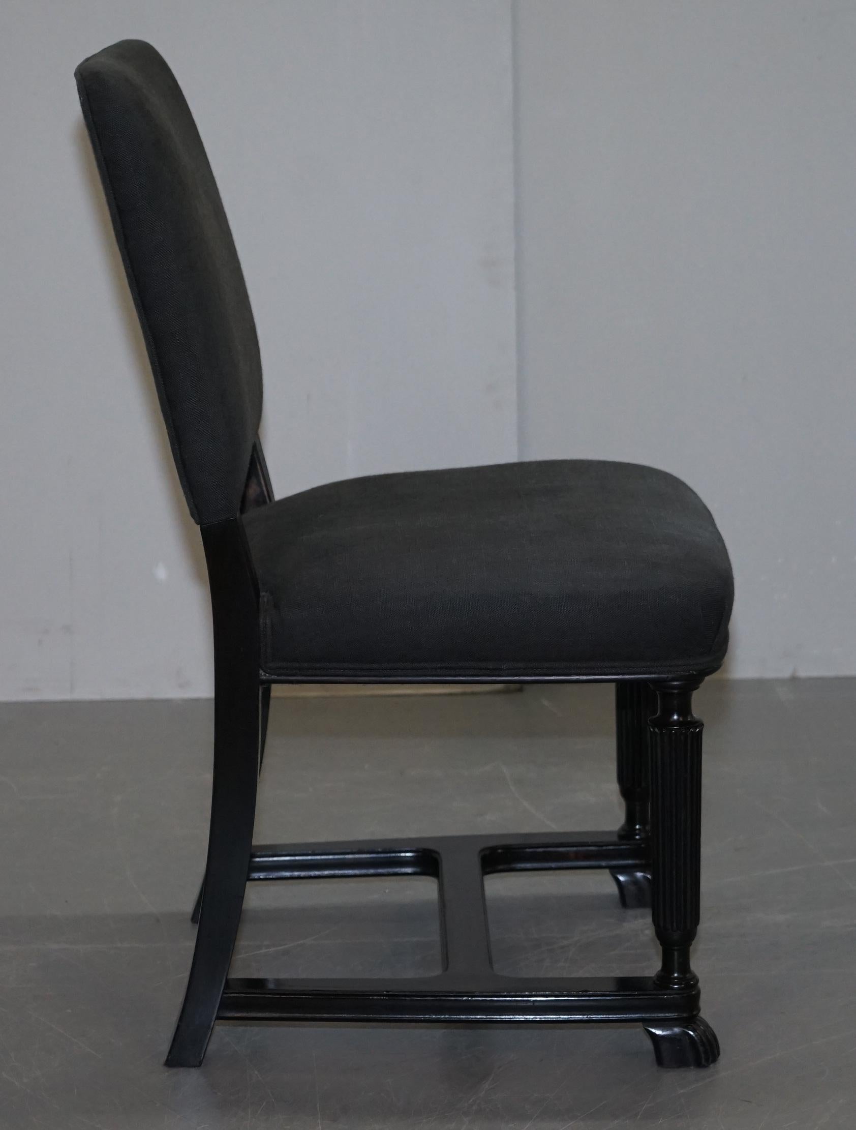 Lovely Pair of Eichholtz Occasional Chairs Ebonized Frames Grey Linen Upholstery For Sale 14
