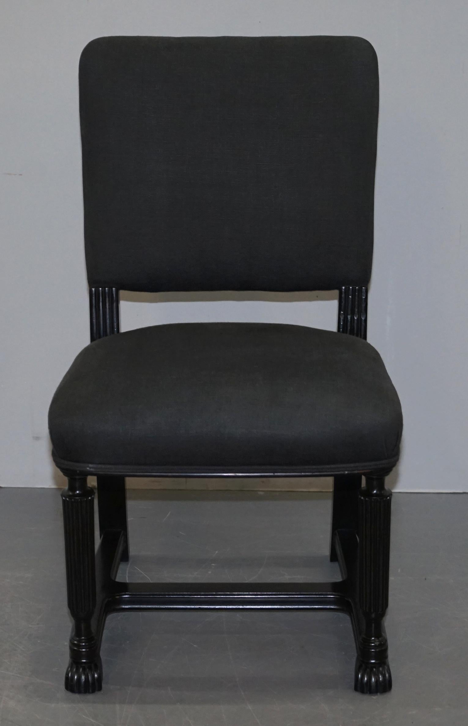 Regency Lovely Pair of Eichholtz Occasional Chairs Ebonized Frames Grey Linen Upholstery For Sale