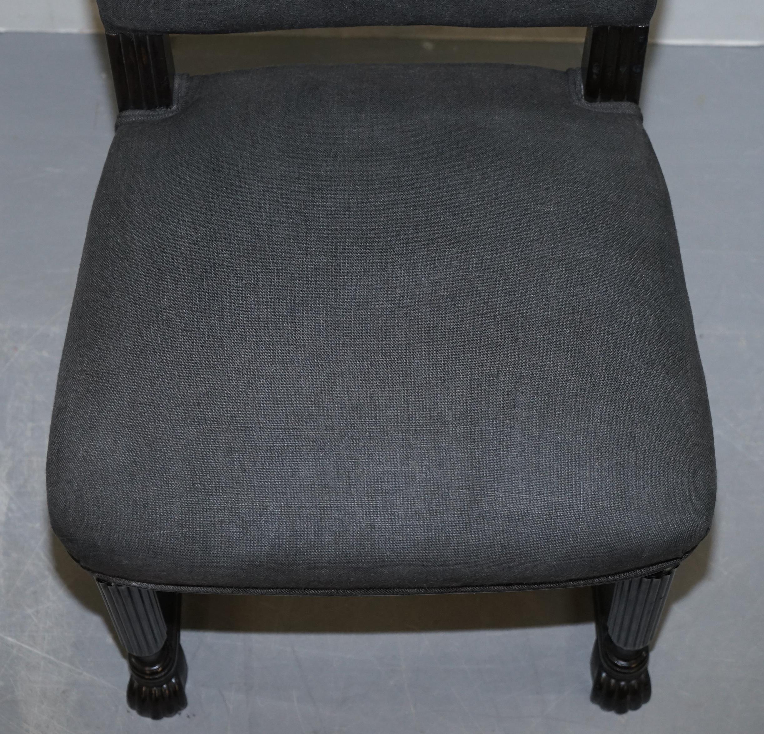 Hand-Crafted Lovely Pair of Eichholtz Occasional Chairs Ebonized Frames Grey Linen Upholstery For Sale