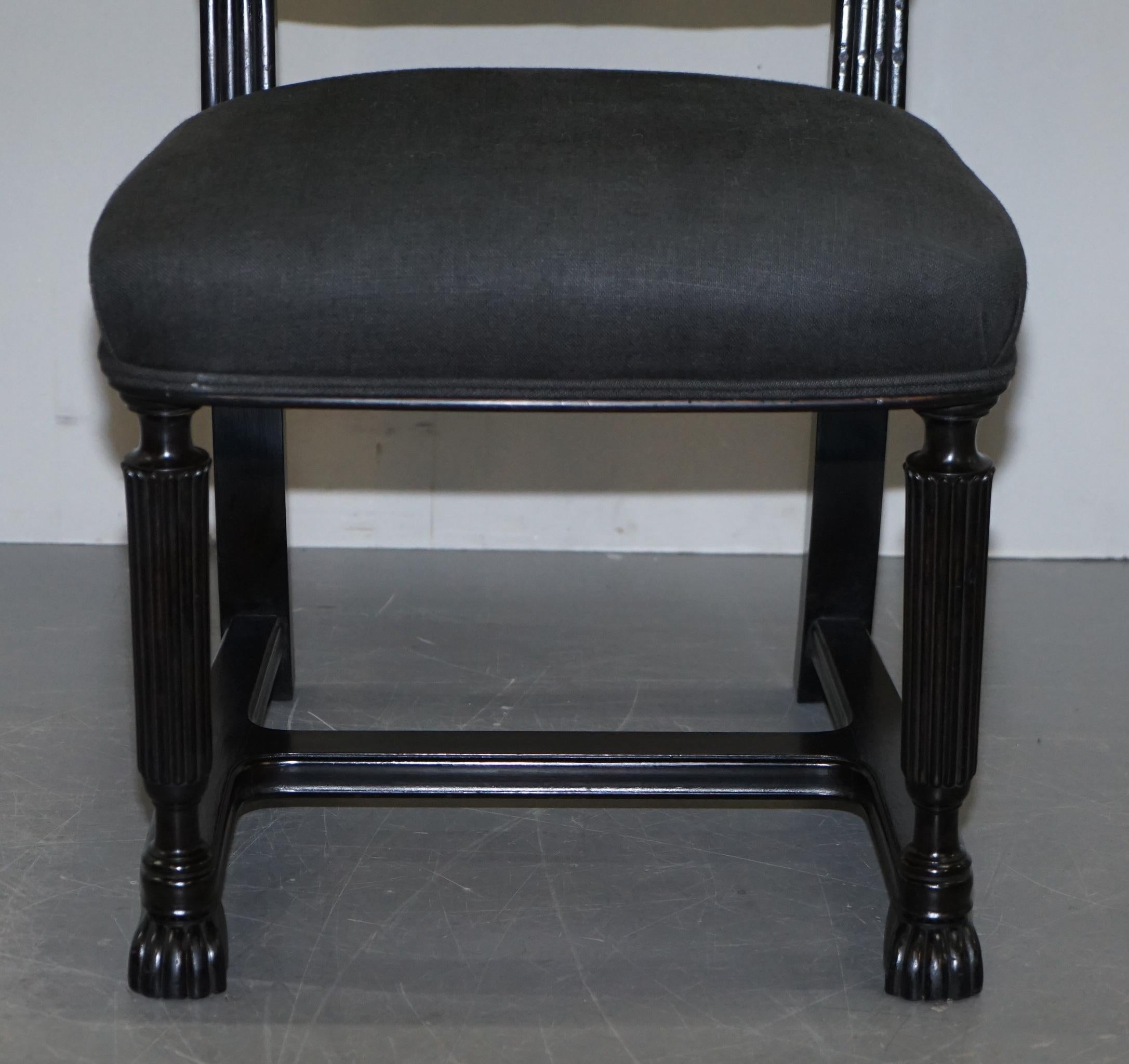 Lovely Pair of Eichholtz Occasional Chairs Ebonized Frames Grey Linen Upholstery For Sale 1