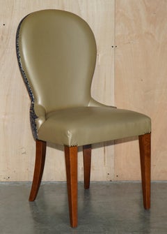 LOVELY PAIR OF ENGLISH ELM CONTEMPORARY HALL CHAiRS WITH DAMASK UPHOLSTERY