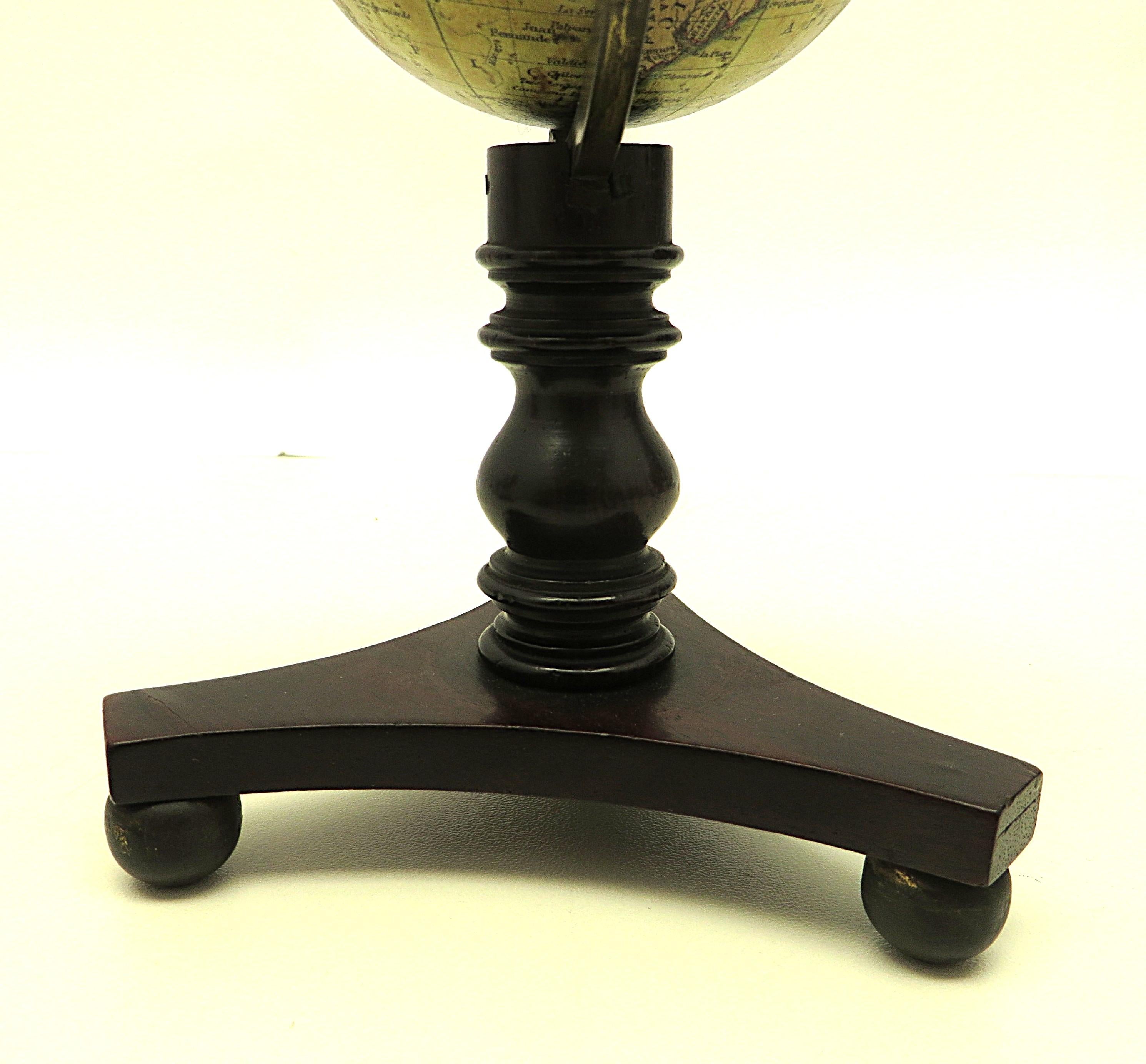 Lovely pair of English miniature globes on carved wooden stands For Sale 2