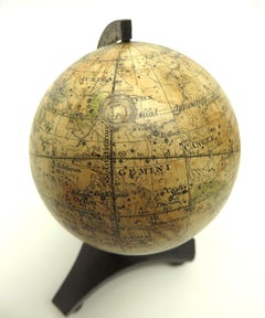 Lovely pair of English miniature globes on carved wooden stands