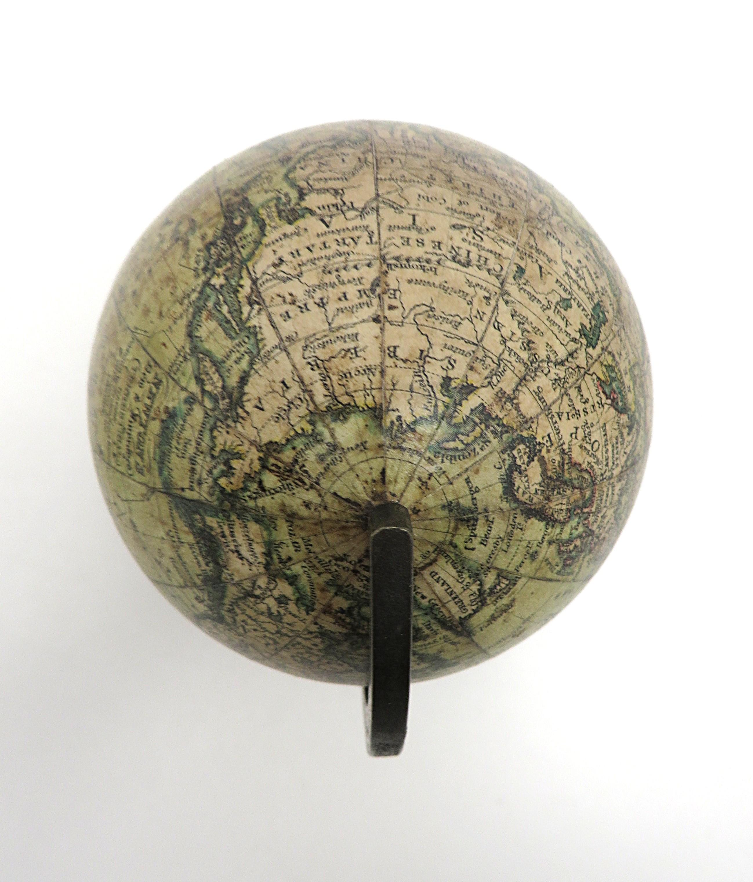 Lovely pair of English miniature globes on carved wooden stands For Sale 1