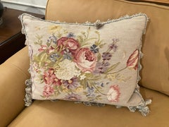 Lovely Pair of Floral Needlepoint & Velvet Pillows