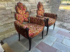 Lovely Pair of Flower Back Grosfeld House Armchairs Hollywood Regency