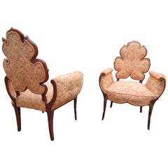 Jolie paire de fauteuils de la maison Grosfeld à dossier fleuri de style Hollywood Regency