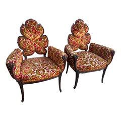 Lovely Pair of Flower Back Grosfeld House Armchairs Hollywood Regency
