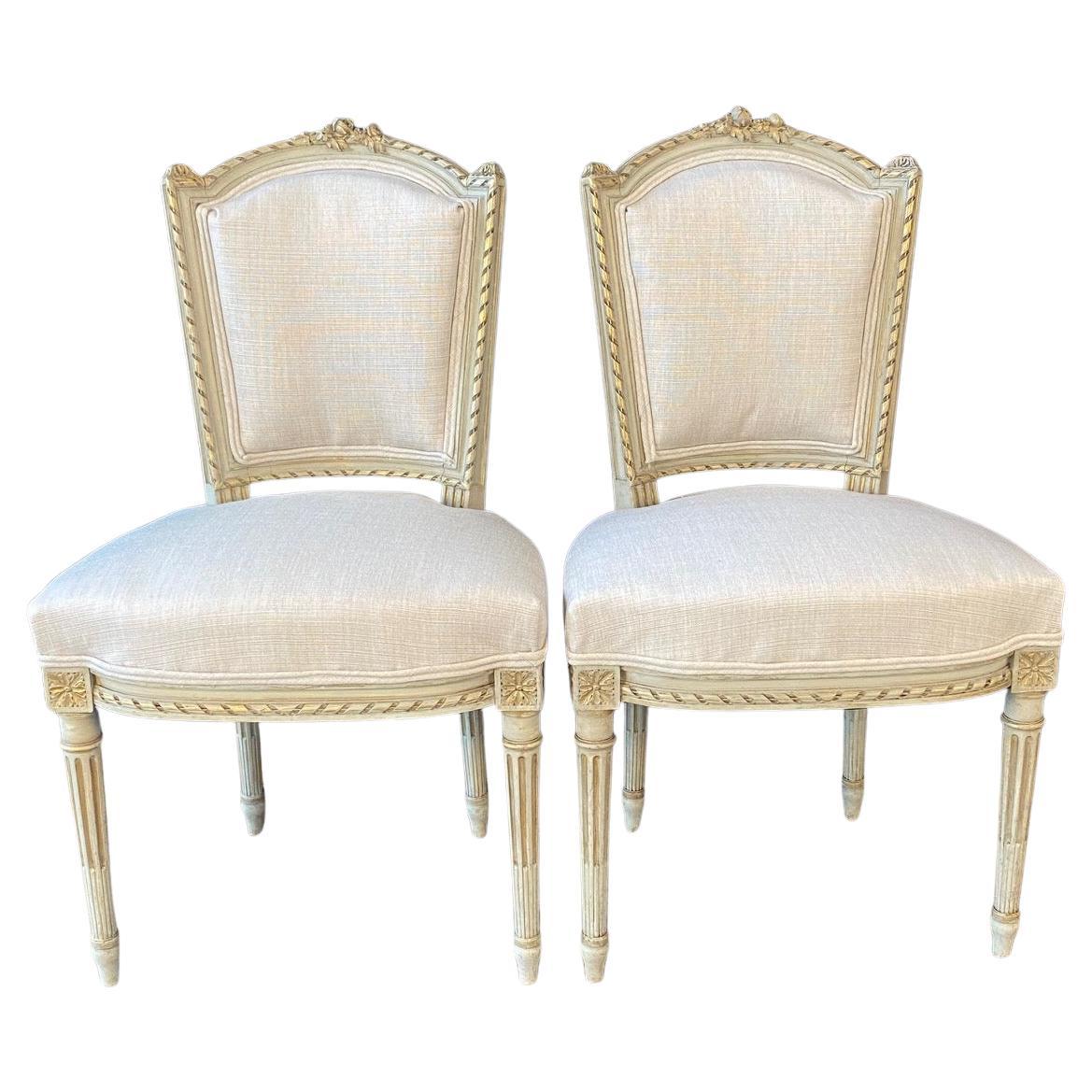 Lovely Pair of French 19th Century Louis XVI Neoclassical Side Chairs