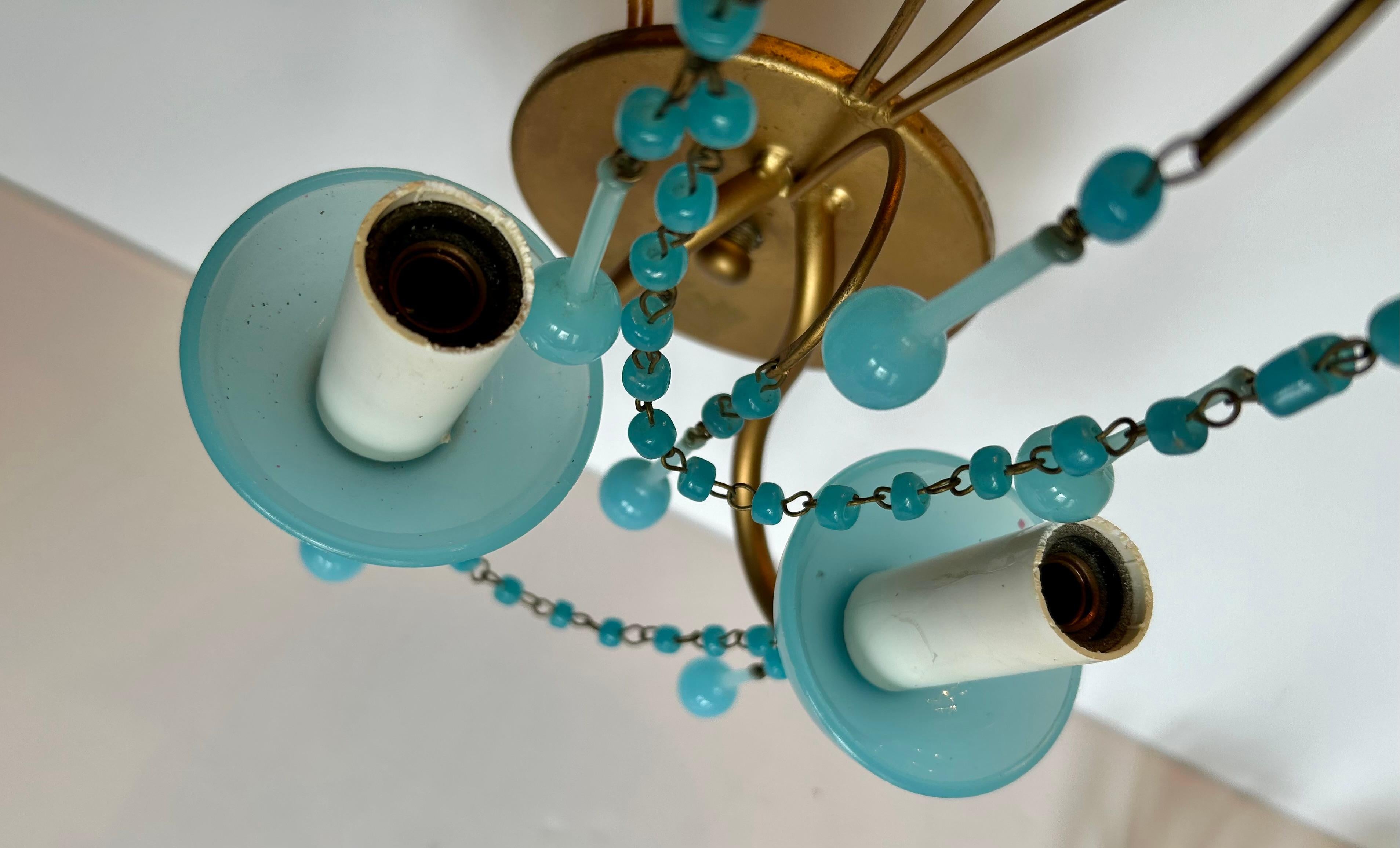 Lovely Pair of French Aqua Blue Opaline Glass Sconces In Good Condition For Sale In Toronto, CA
