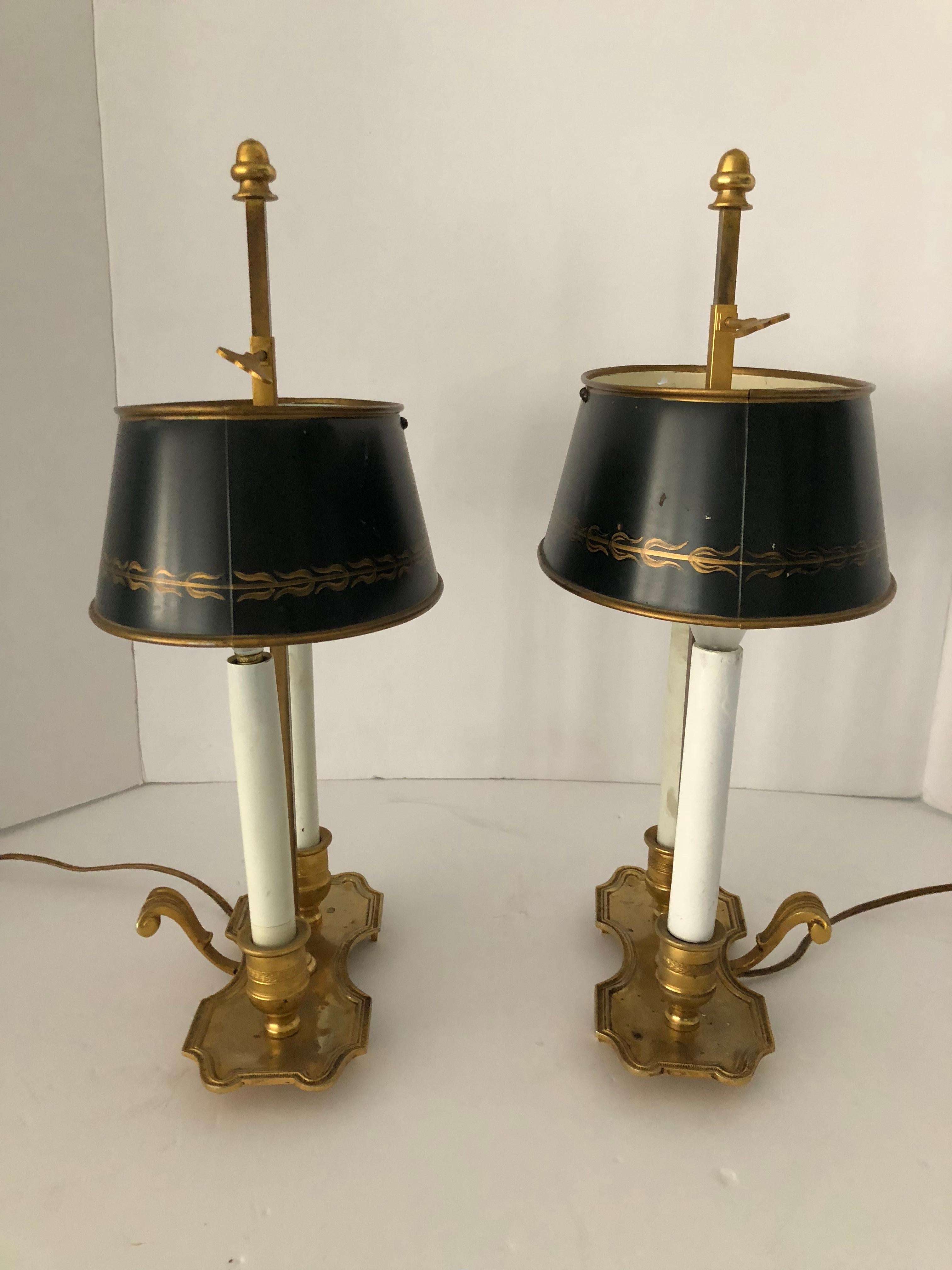 Lovely Pair of French Bouillotte Lamps In Excellent Condition In Hopewell, NJ