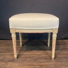 Lovely Pair of French Louis XV Painted Wood Ottomans with New Upholstery