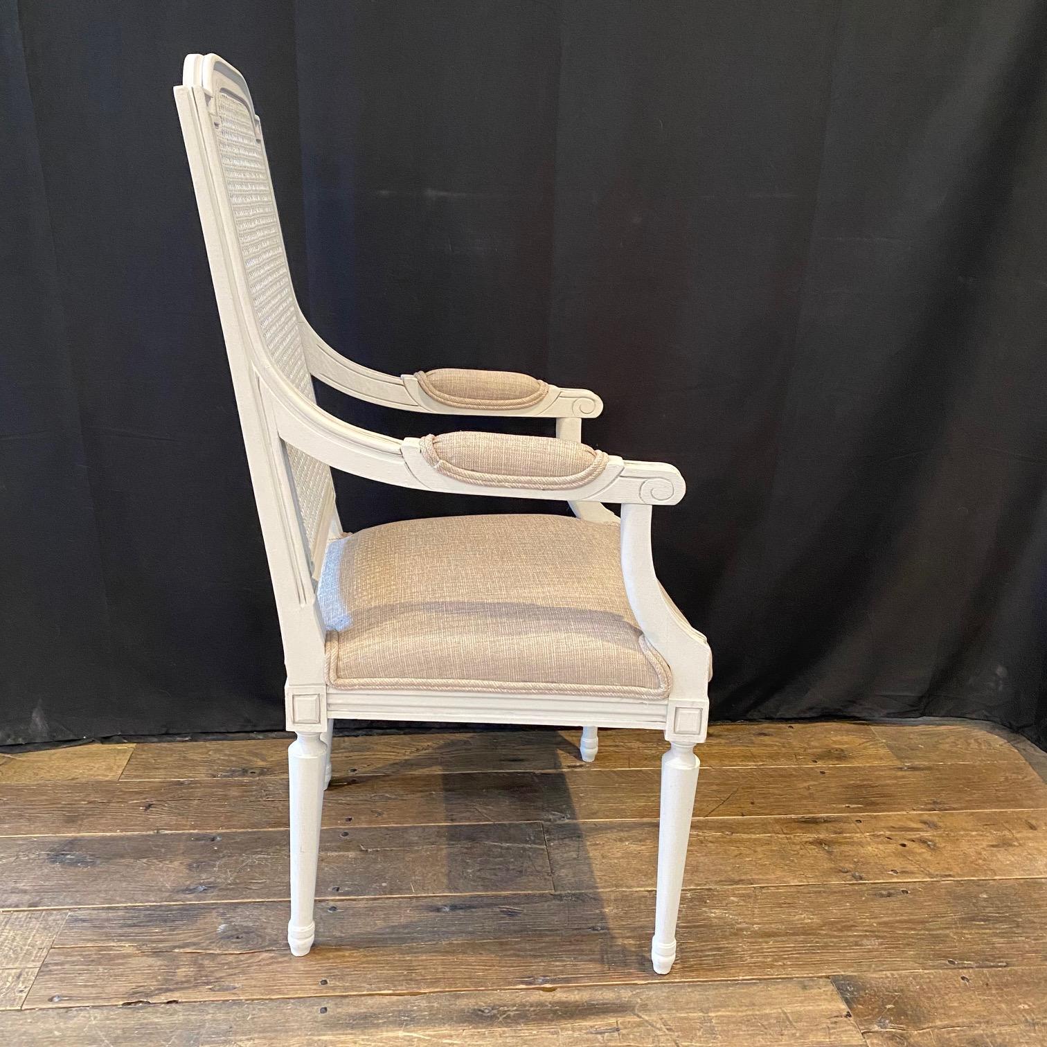 Lovely Pair of French Louis XVI White Painted Armchairs  1
