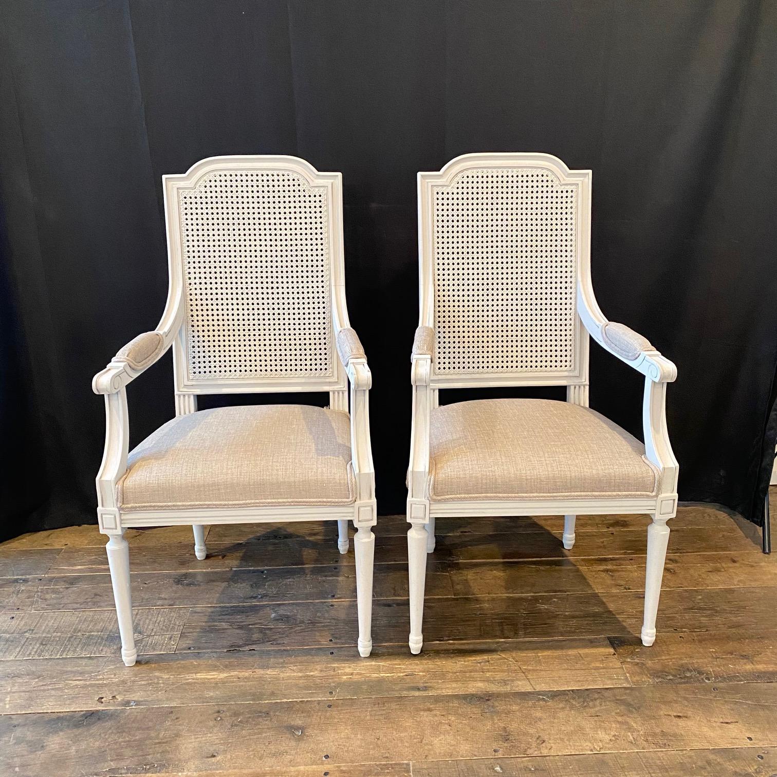 Lovely Pair of French Louis XVI White Painted Armchairs  4