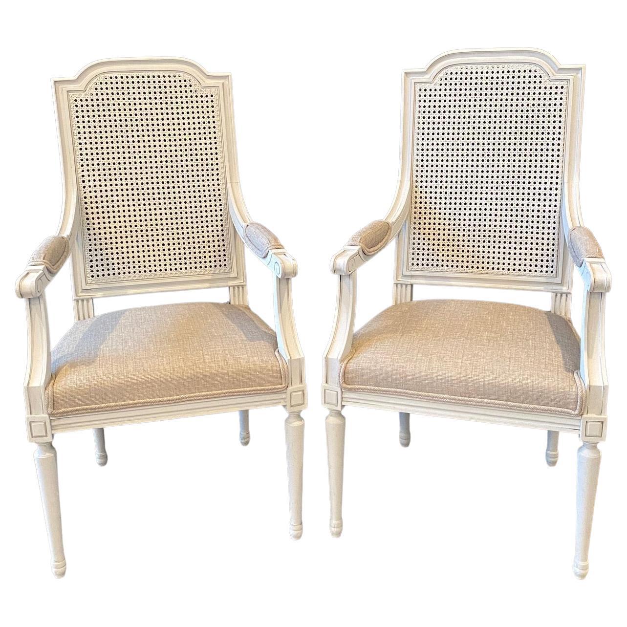 Lovely Pair of French Louis XVI White Painted Armchairs 