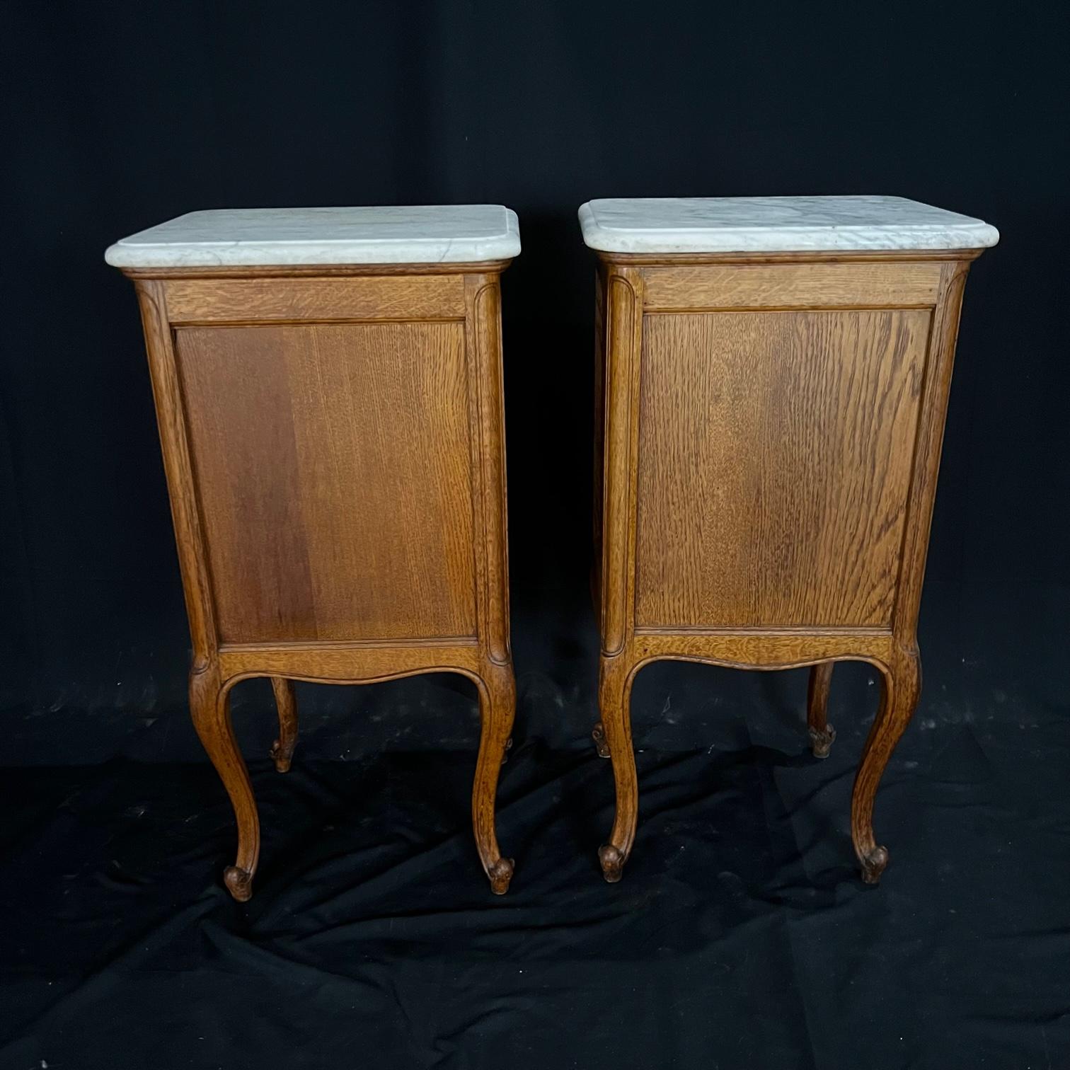  Lovely Pair of French Marble Top Antique Night Stands 4