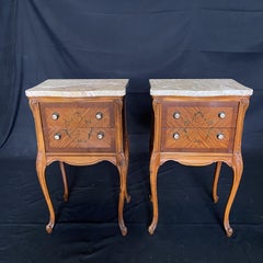 Lovely Pair of French Marble Top Louis XV Night Stands