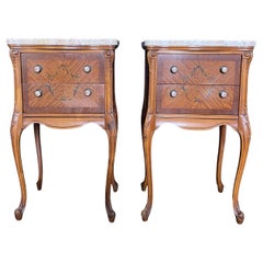 Lovely Pair of French Marble Top Louis XV Night Stands