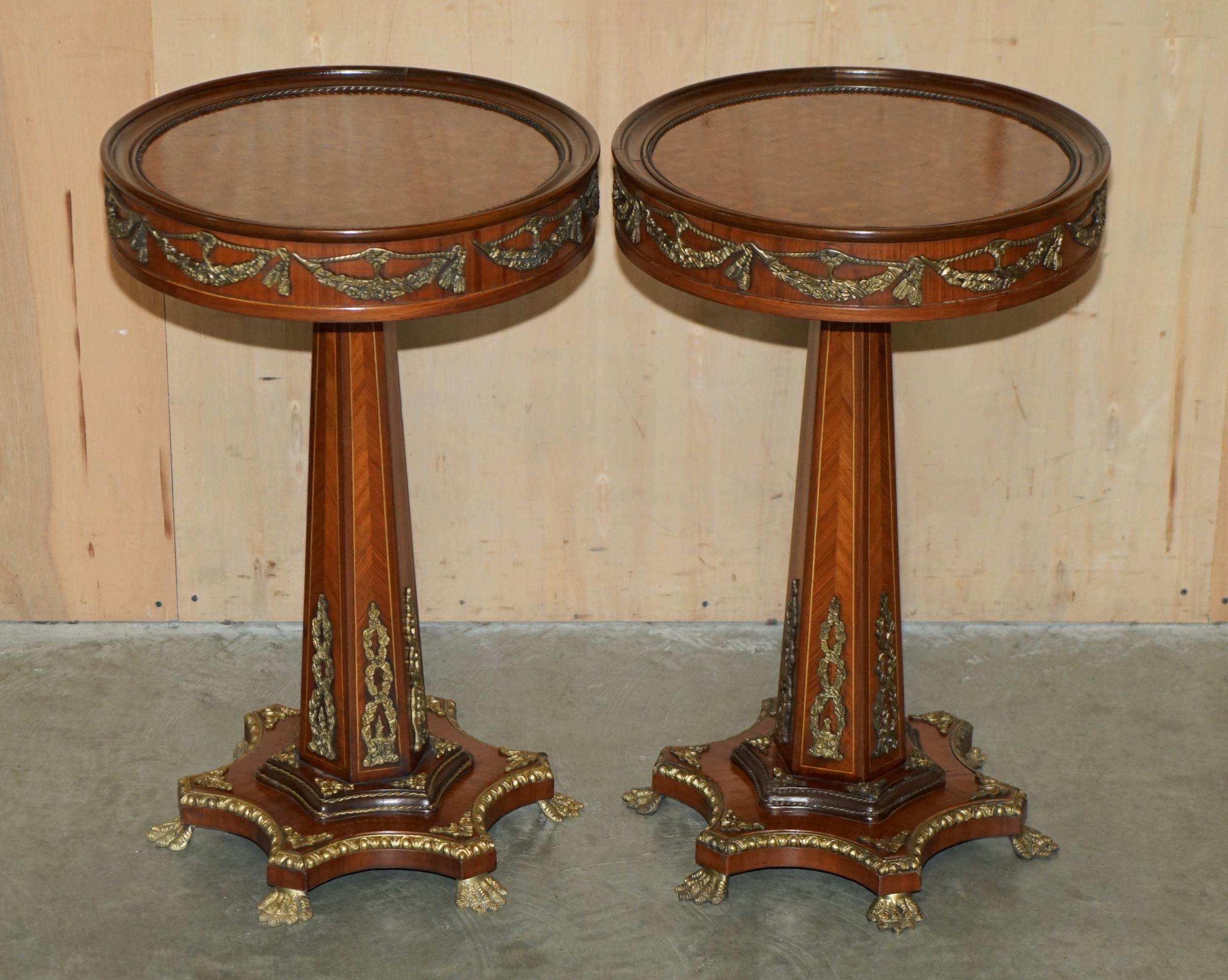 Royal House Antiques

Royal House Antiques is delighted to offer for sale this absolutely exquisite pair of Walnut tables with ornate Gilt brass detailing, Lion's hairy paw feet and Parquetry table tops 

Please note the delivery fee listed is just