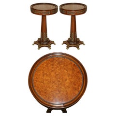 LOVELY PAiR OF FRENCH PARQUETRY WALNUT & GILT BRASS ROUND OCCASIONAL TABLES
