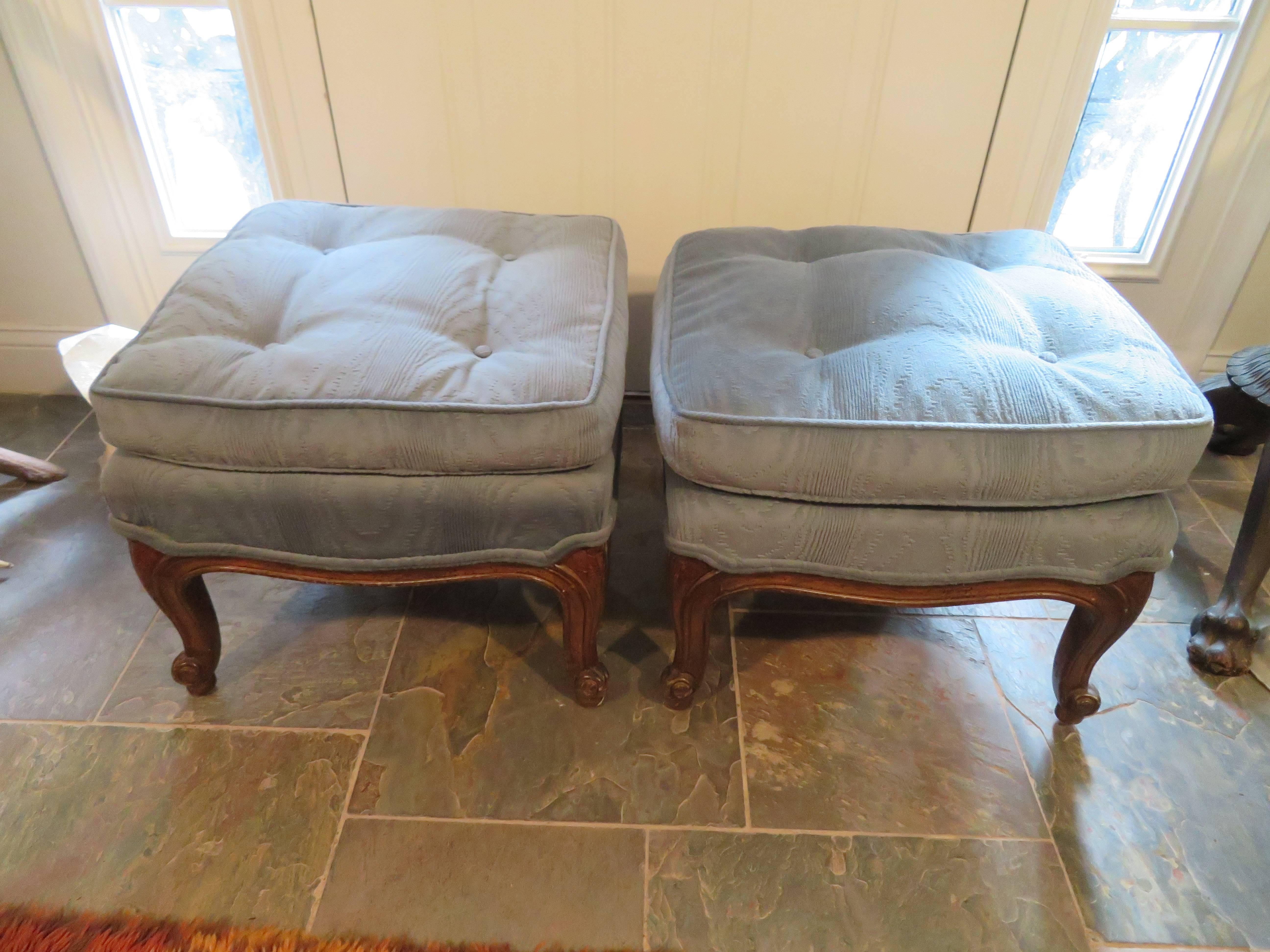 Lovely Pair of French Provincial Square Ottoman Bench Mid-Century Modern 4