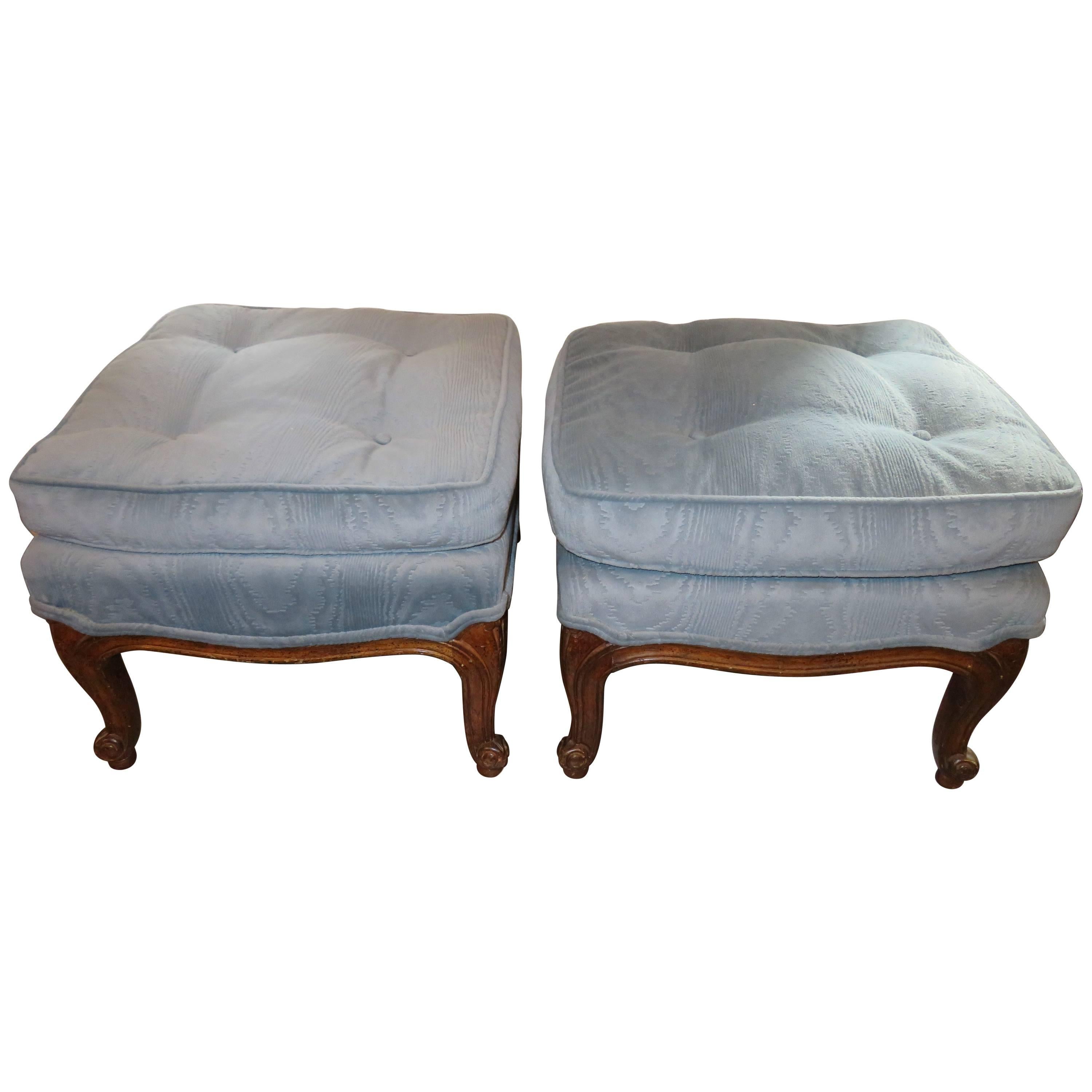 Lovely Pair of French Provincial Square Ottoman Bench Mid-Century Modern