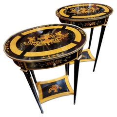 Lovely Pair of French Style Black Lacquer Side Tables