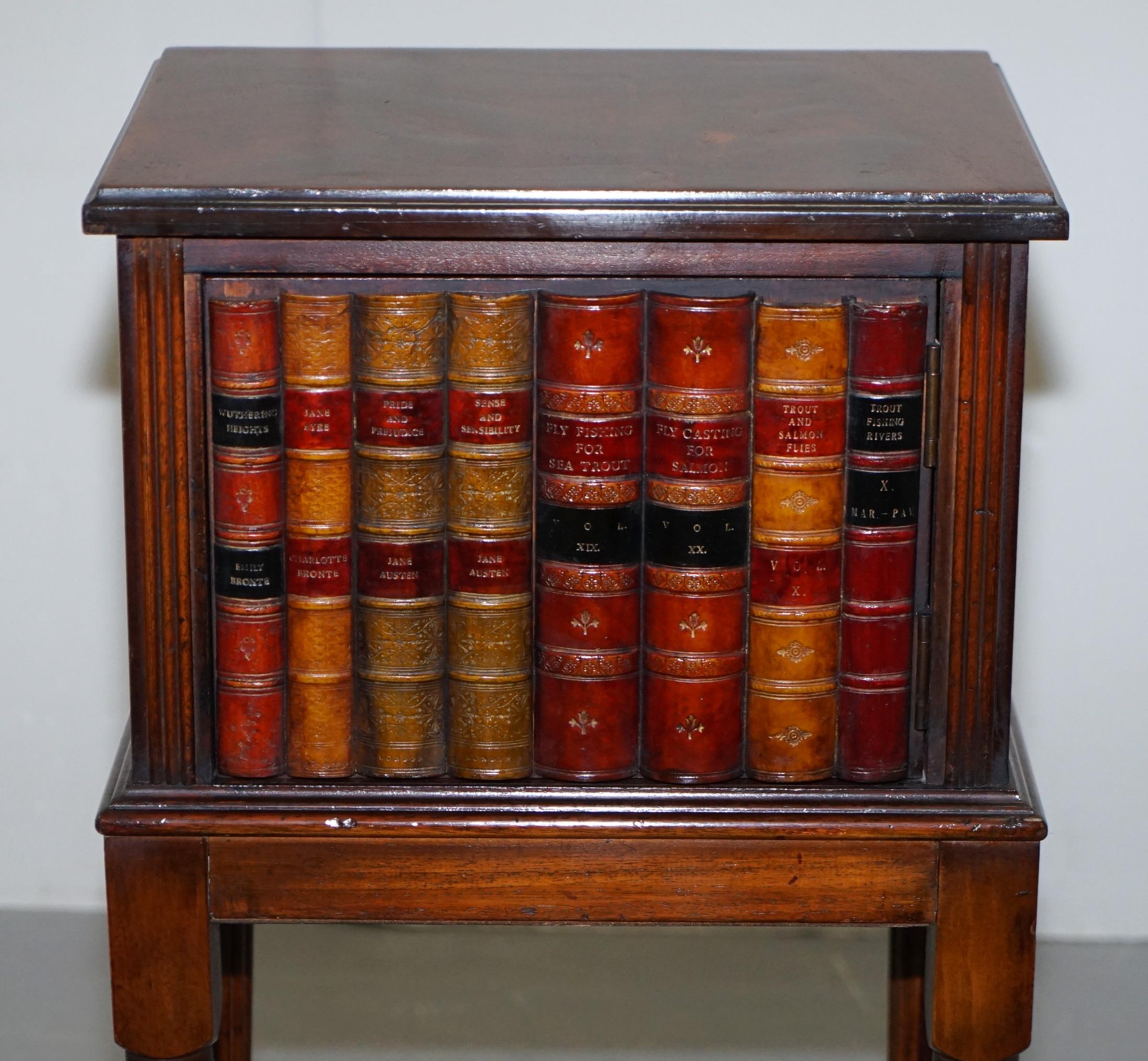 English Lovely Pair of Fully Restored Faux Book Front Side End Lamp Wine Table Cupboards