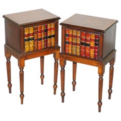 Lovely Pair of Fully Restored Faux Book Front Side End Lamp Wine Table Cupboards