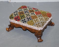 Lovely Pair of George III circa 1800 Walnut & Kilim Embroidered Small Footstools
