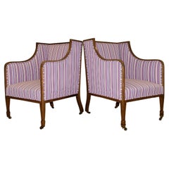 Jolie paire de fauteuils Sheraton en acajou incrusté de bois de citronnier de style géorgien/régence