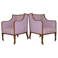 Lovely Pair of Georgian / Regency Satinwood Inlayd Sheraton Mahogany Armchairs