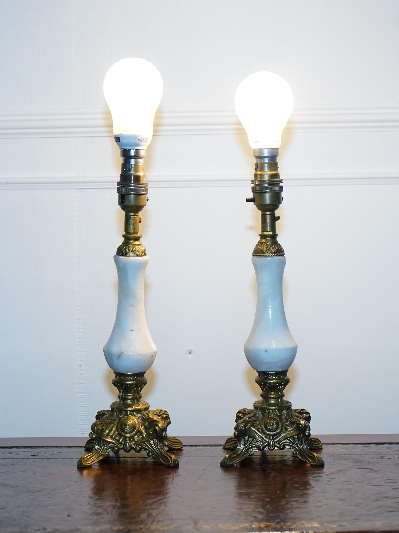 Hand-Crafted LOVELY PAiR OF GOLD AND ONYX SMALL TABLE LAMPS For Sale