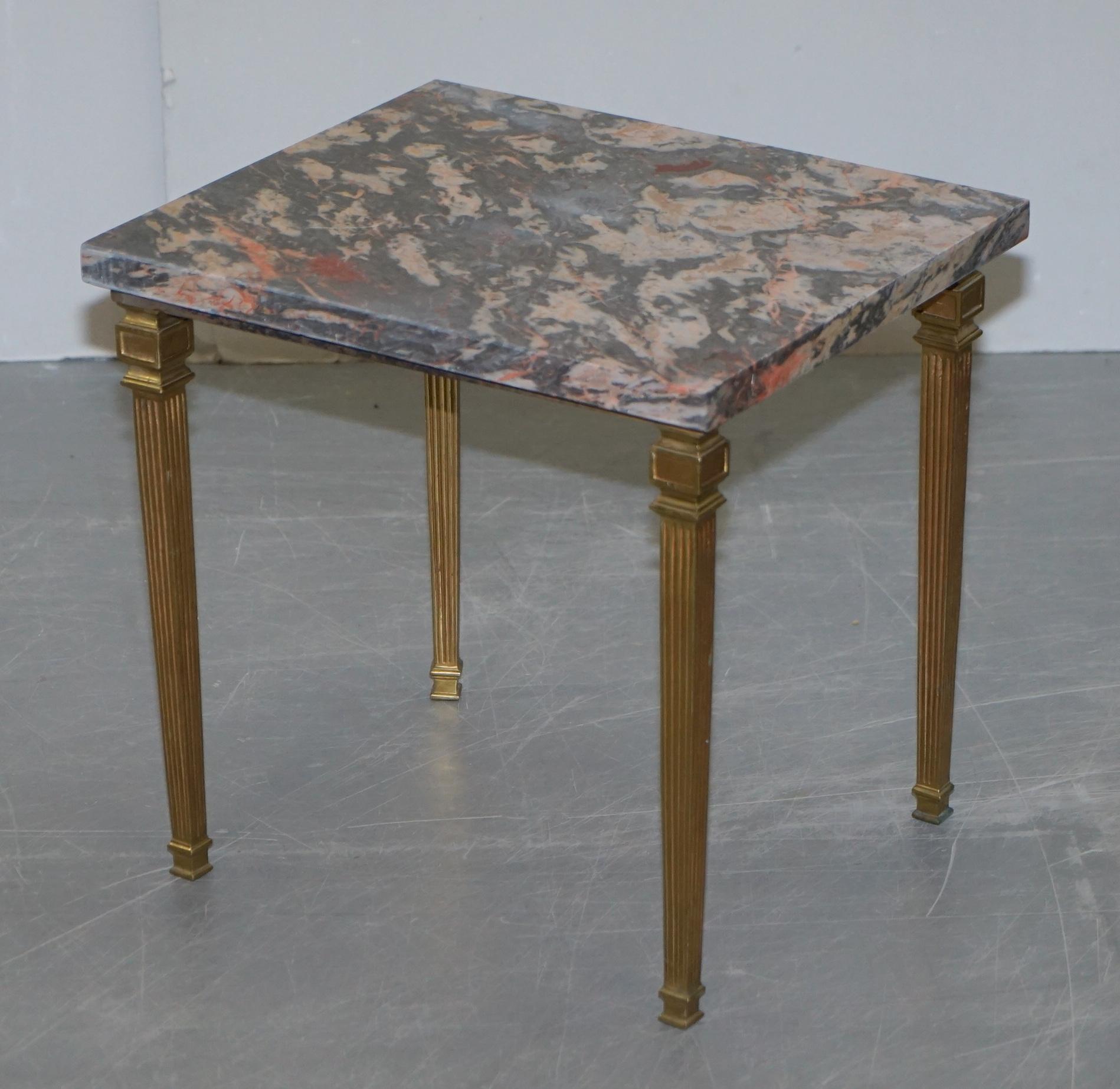 Lovely Pair of Gold Gilt Bronze Side Tables with Thick Heavy Purple Marble Tops 2