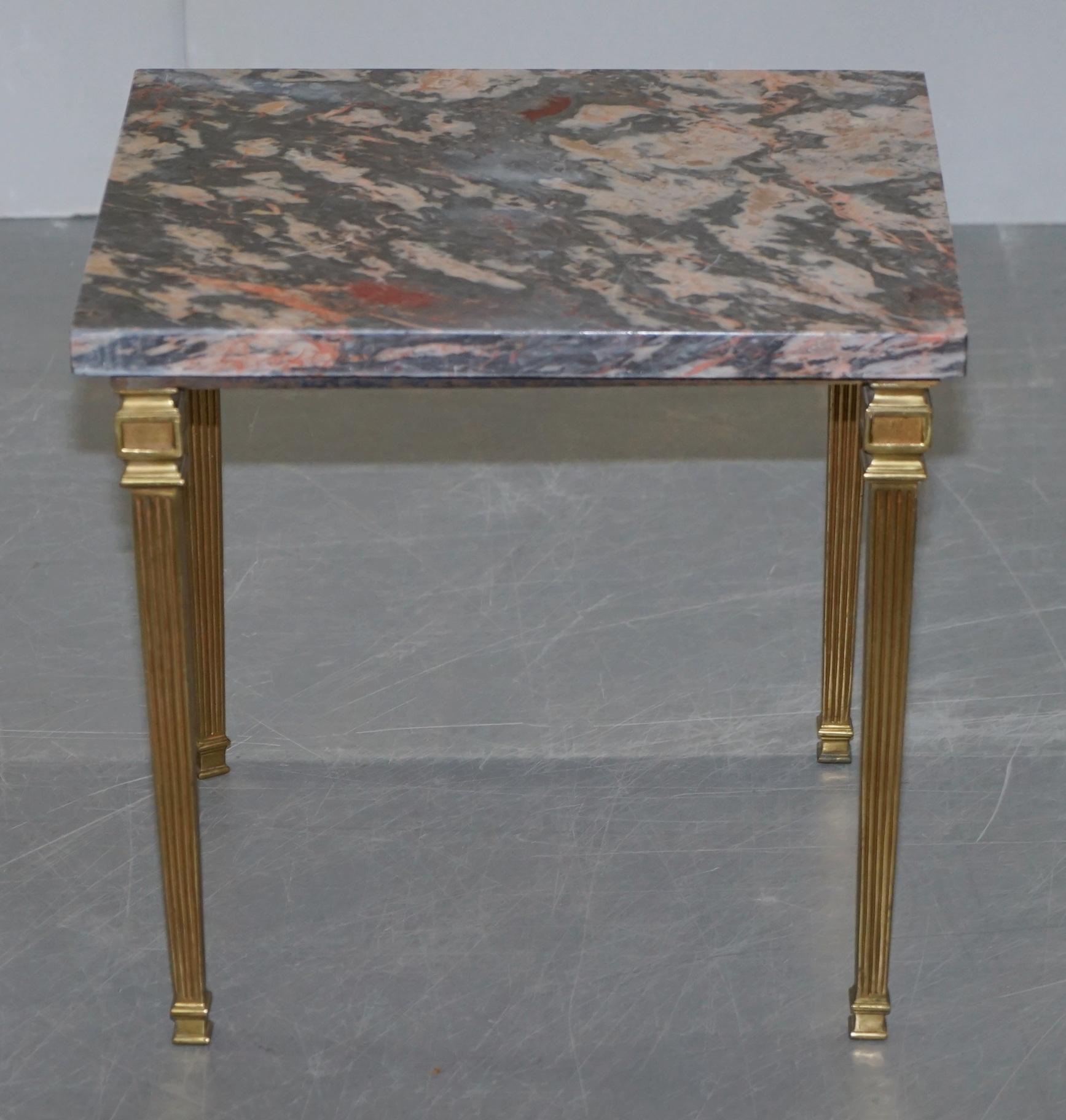 Lovely Pair of Gold Gilt Bronze Side Tables with Thick Heavy Purple Marble Tops 3