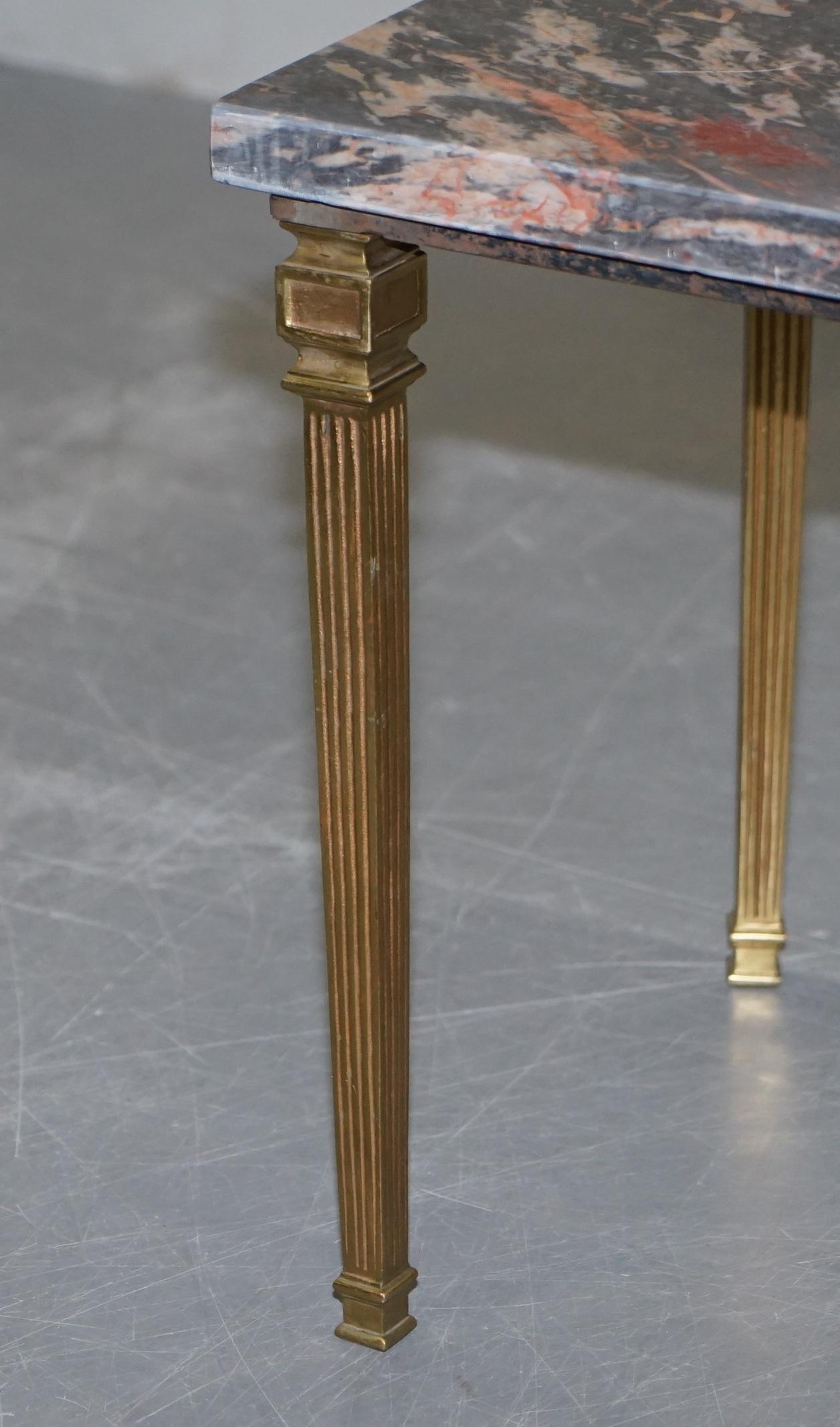 Lovely Pair of Gold Gilt Bronze Side Tables with Thick Heavy Purple Marble Tops 7