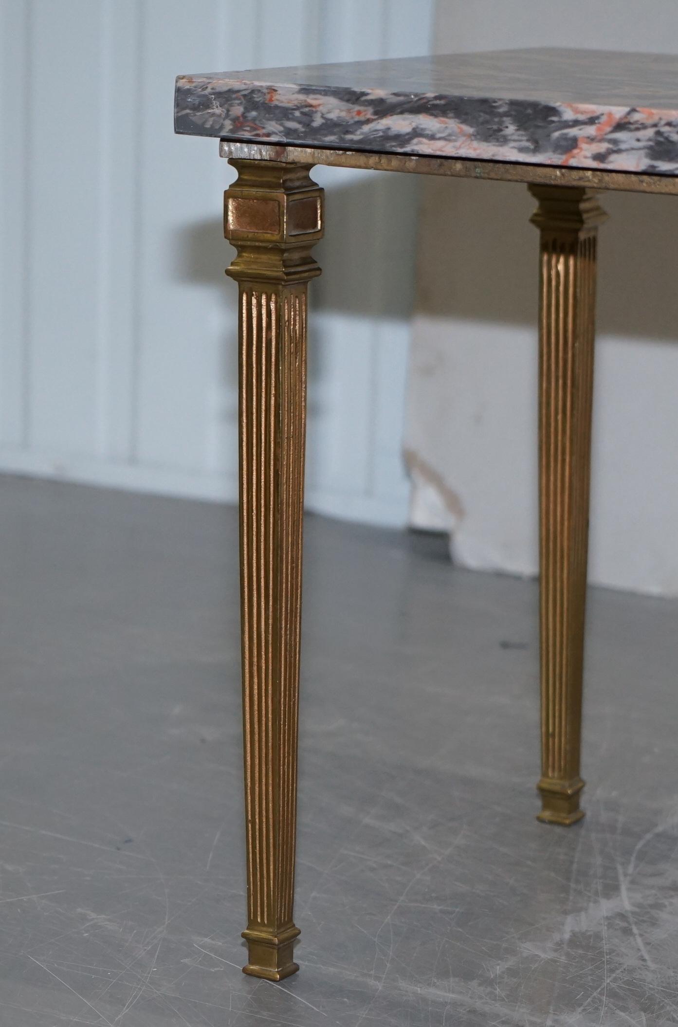 Hand-Crafted Lovely Pair of Gold Gilt Bronze Side Tables with Thick Heavy Purple Marble Tops