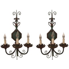 Lovely Pair of Green Tole Sconces